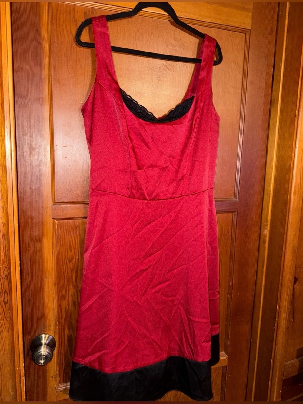 Torrid Red Satin Dress with Black Lace Trim US12